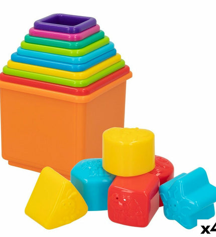 PlayGo Blokken Stapelen speelgoed voor jonge kinderen, 16 kleurrijke bouwstenen in 4 sets, 10.5 x 9 x 10.5 cm