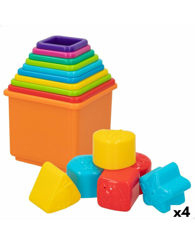 PlayGo Blokken Stapelen speelgoed voor jonge kinderen, 16 kleurrijke bouwstenen in 4 sets, 10.5 x 9 x 10.5 cm