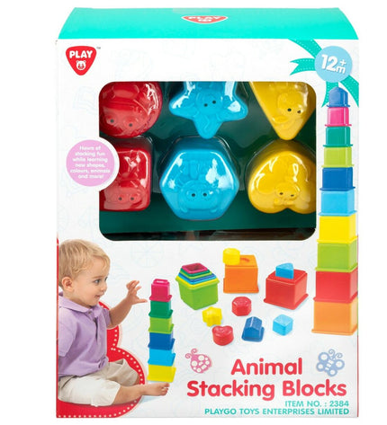 PlayGo Blokken Stapelen speelgoed for babies, set of 4 colorful stacking blocks, 10.5 x 9 x 10.5 cm, designed for young children.