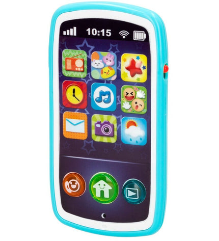 Set of six Winfun baby toy phones, colorful plastic play phones for young children, measuring 7.5 x 14 x 2 cm each.