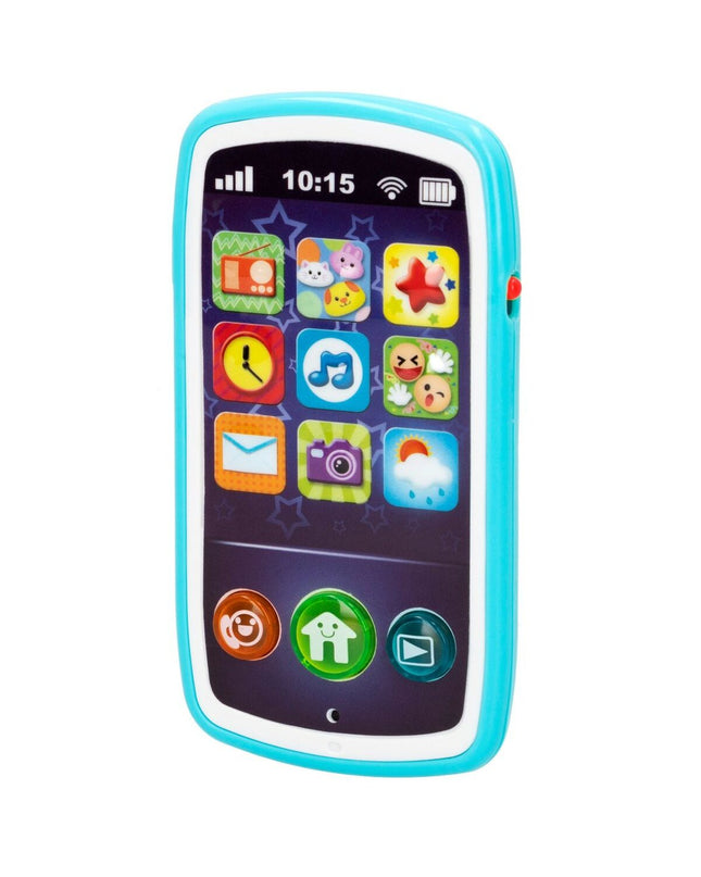 Set of six Winfun baby toy phones, colorful plastic play phones for young children, measuring 7.5 x 14 x 2 cm each.