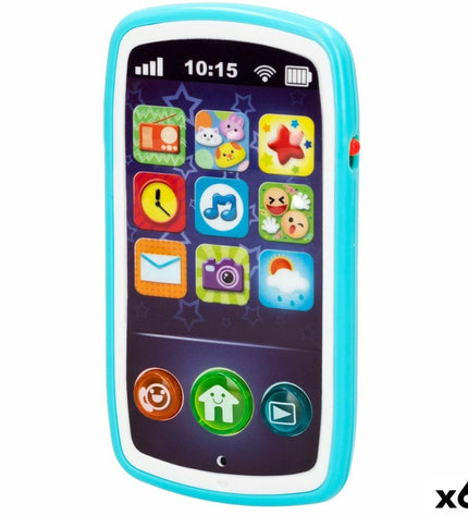 Set of six Winfun baby toy phones, colorful plastic playphones measuring 7.5x14x2 cm, designed for young children.