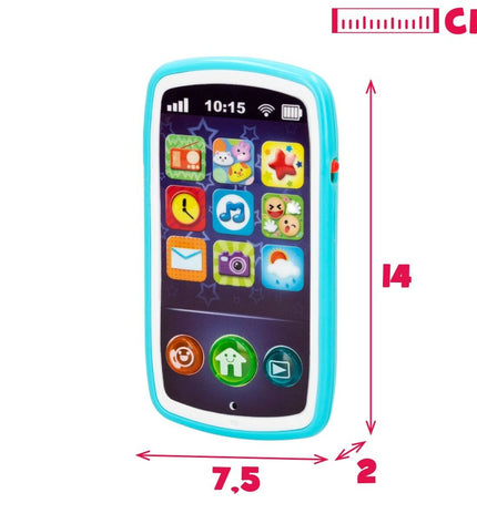 Set of six Winfun baby toy phones, colorful plastic playphones measuring 7.5 x 14 x 2 cm for young children.