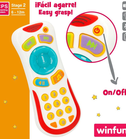 Set of 12 Winfun baby toy controllers, colorful plastic playthings for young children, measuring 7 x 16.5 x 3 cm each.