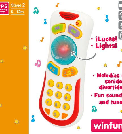 Set of 12 Winfun baby toy controllers, measuring 7 x 16.5 x 3 cm, designed for young children’s play and development.