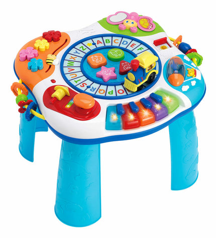 Winfun baby activity center with train and piano, compact playset for young children, measuring 42x34x37.7 cm, colorful and engaging.