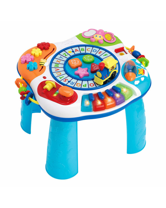 Winfun baby activity center with train and piano, compact playset for young children, measuring 42x34x37.7 cm, colorful and engaging.