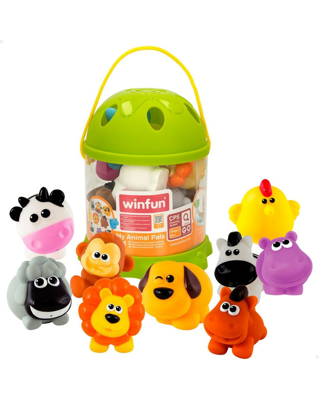 Set of six Winfun plastic farm animal figures, 5.5 cm tall, featuring various farm animals for play and imaginative games.
