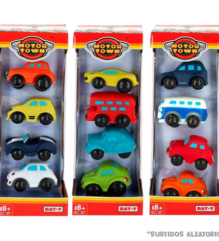 Set of six Motor Town toy vehicles, colorful miniature cars and trucks for kids, part of the speelgoed en games vehicle collection.