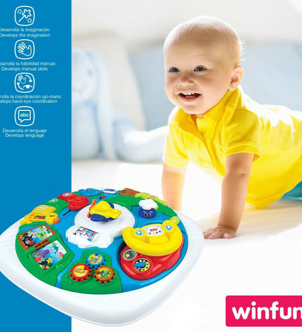 Winfun activity centers for babies, set of 2, colorful play toys with dimensions 47x41x47 cm, designed for young children's play.