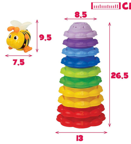 Two Winfun stacking blocks for babies, measuring 13 x 35.5 x 13 cm, colorful and designed for young children’s play.