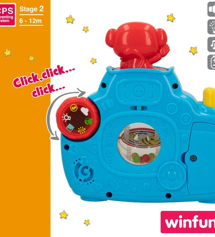 Six blue Winfun toy cameras for kids, colorful electronic play cameras, perfect for imaginative pretend photography.