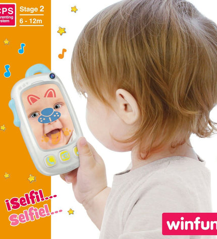 Six Winfun baby toy phones in white, measuring 9 x 15.5 x 3.8 cm, designed for young children to play and learn.