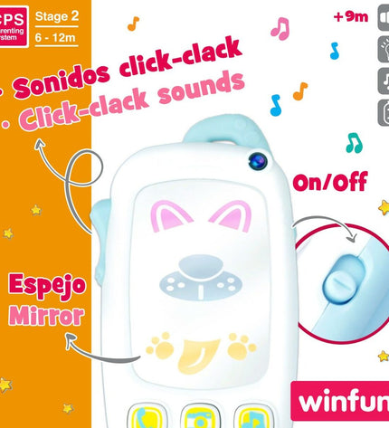 Set of six Winfun baby toy phones in white, measuring 9 x 15.5 x 3.8 cm, designed for young children’s play.