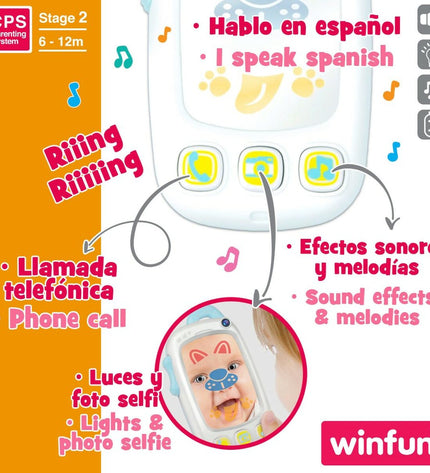 Set of six Winfun baby toy phones in white, 9 x 15.5 cm, designed for young children to play and learn.