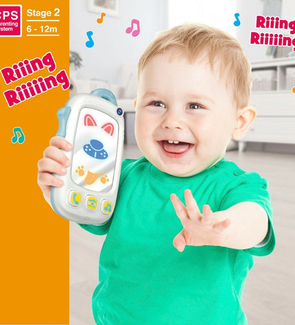Set of six Winfun white baby toy phones measuring 9x15.5x3.8 cm, designed for young children to play and explore.