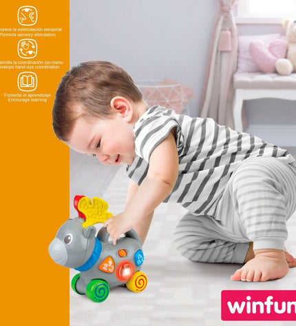 Set of six Winfun baby plush eland toys, 17x17x7.5 cm, soft and colorful stuffed animal toys for young children.