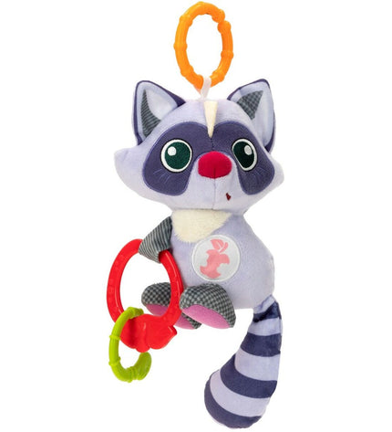 Set of six Winfun soft raccoon rattles for babies, each measuring 14.5x20x9.5 cm, colorful and textured baby developmental toys.