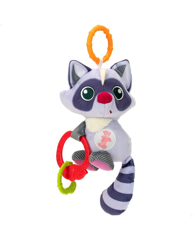 Set of six Winfun soft raccoon rattles for babies, each measuring 14.5x20x9.5 cm, colorful and textured baby developmental toys.