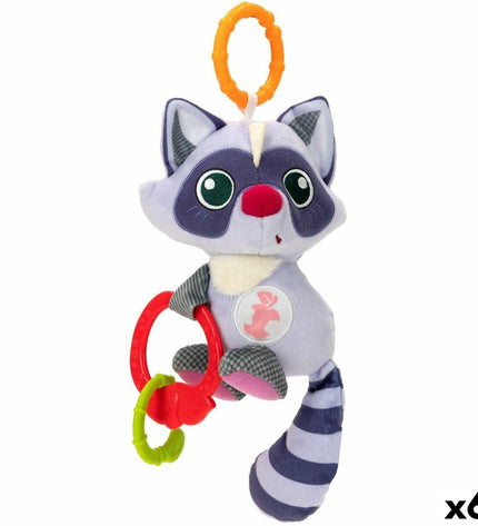 Set of six Winfun soft raccoon rattles for babies, measuring 14.5 x 20 x 9.5 cm, perfect for young children’s sensory play.