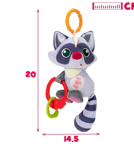 Set of six Winfun soft raccoon baby rattles, each measuring 14.5 x 20 x 9.5 cm, designed for infants and young children.