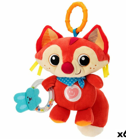 Set of six Winfun baby rattles shaped like foxes, soft sensory toys for young children, measuring 13.5 x 26.5 x 7.5 cm each.