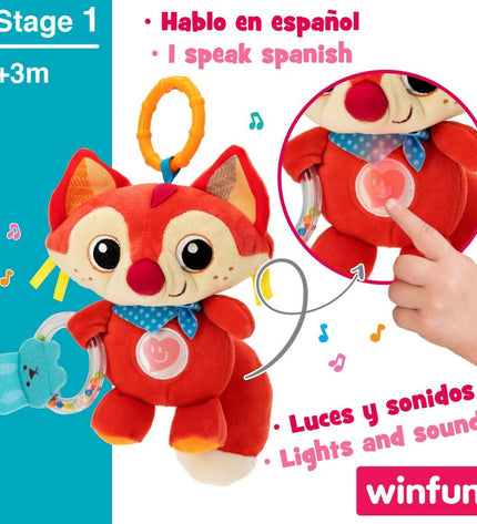 Set of six Winfun Fox soft rattles for babies, 13.5 x 26.5 x 7.5 cm, colorful plush toys for young children.