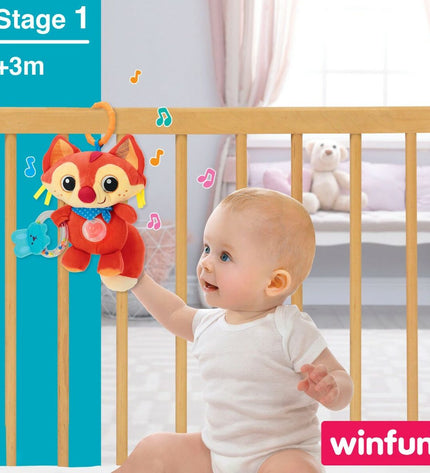 Set of six Winfun Fox rattles for babies, soft plush toy with 13.5 x 26.5 x 7.5 cm size, ideal for young children.