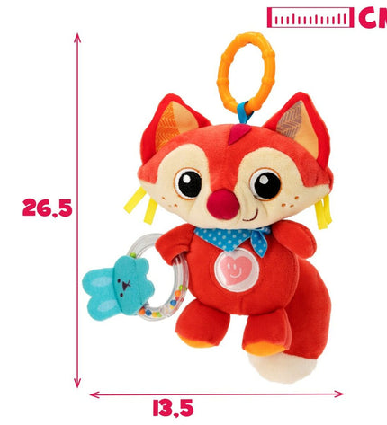 Set of six Winfun soft ratelspeeltjes featuring fox designs for babies, measuring 13.5 x 26.5 x 7.5 cm each.
