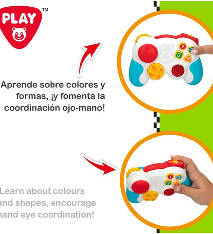 Six blue PlayGo toy controllers for babies, measuring 14.5 x 10.5 x 5.5 cm, designed for young children’s play.