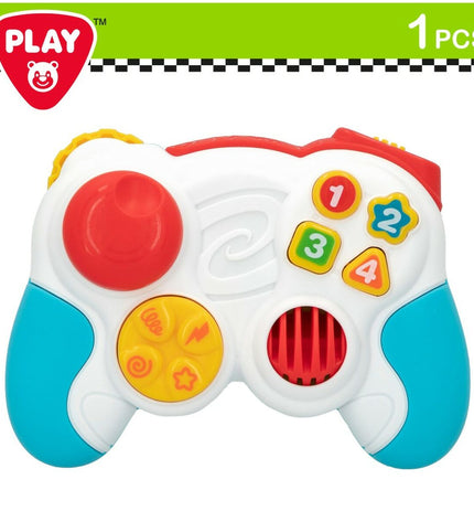 Six blue PlayGo toy controllers for babies, measuring 14.5 x 10.5 x 5.5 cm, designed for young children’s play.