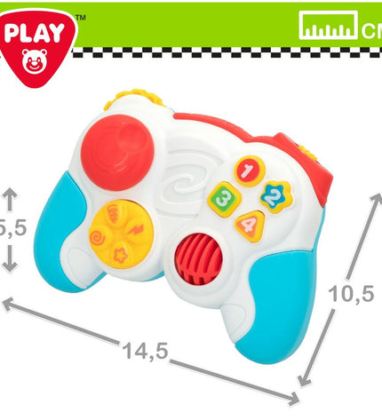 Six blue PlayGo baby toy controllers, 14.5 x 10.5 x 5.5 cm, designed for young children, made of colorful plastic.