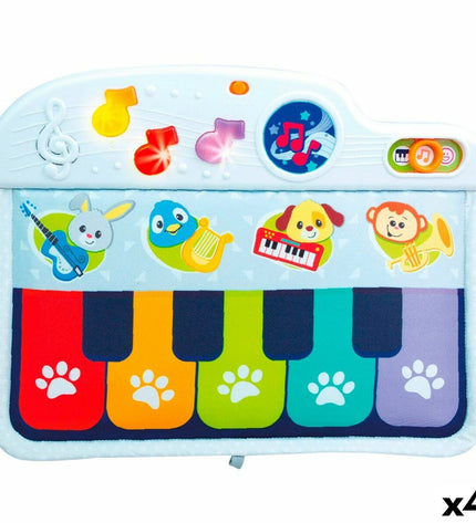 Set of four Winfun interactive baby pianos, colorful plastic toys for young children, 42 x 3 x 32 cm, suitable for early play.