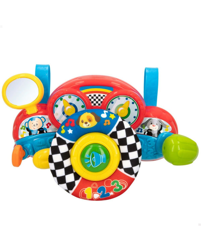 Set of four Winfun baby stroller toy steering wheels, 29 x 17 x 10.5 cm, designed for young children’s play and development.