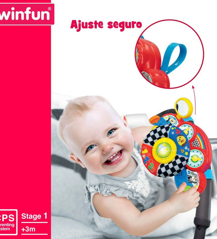 Set of four Winfun baby stroller steering wheels, 29x17x10.5 cm, designed for young children's toy strollers.