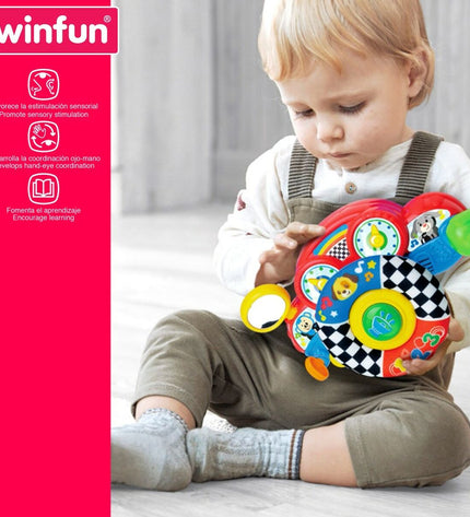 Set of four Winfun baby stroller steering wheels, 29x17x10.5 cm, designed for children's toy wagons and playsets.