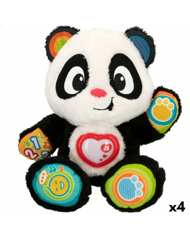 Set of four Winfun baby panda-shaped toys, soft and colorful, designed for infants and young children to play and cuddle.