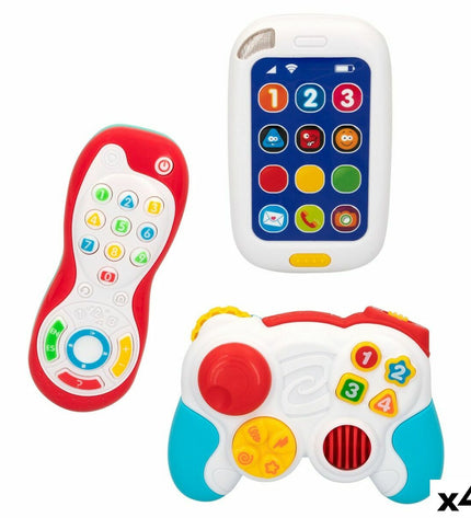 Four colorful PlayGo baby toys set, small size with vibrant colors, designed for young children’s play and development.