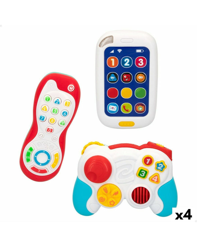 Four colorful PlayGo baby toys set, small size with vibrant colors, designed for young children’s play and development.