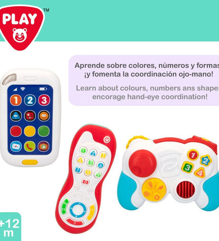 Set van vier PlayGo babyspeelgoed in kleurrijke vormen, ideaal voor jonge kinderen en baby's, afmetingen ongeveer 14.5 x 10.5 x 5.5 cm