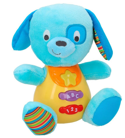 Set of six Winfun plush toy dogs with sound, soft plush material, measuring 15.5 x 16.5 x 11.5 cm, suitable for children.