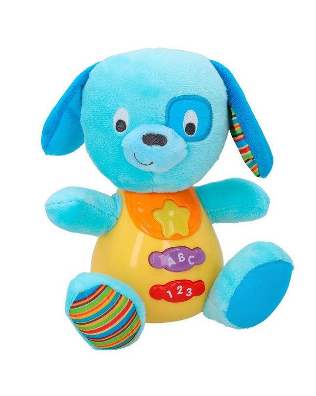 Set of six Winfun plush toy dogs with sound, soft plush material, measuring 15.5 x 16.5 x 11.5 cm, suitable for children.