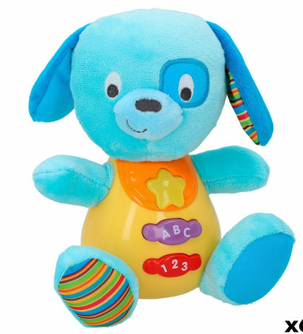 Set of six Winfun plush dog toys with sound, measuring 15.5 x 16.5 x 11.5 cm, soft and suitable for children.