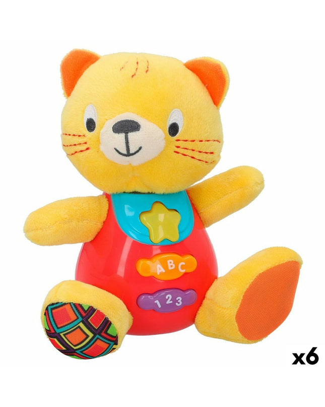 Set of six Winfun plush toy cats with sound, each measuring 16 x 17.5 x 10.5 cm, soft and suitable for children.