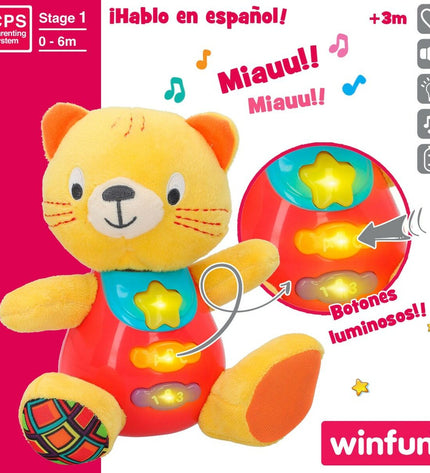 Set of six Winfun plush toy cats with sound, soft stuffed animals measuring 16 x 17.5 x 10.5 cm, ideal for children’s play.