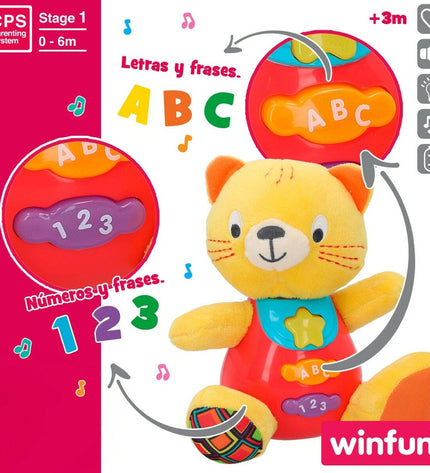Set of six Winfun plush cat toys with sound, measuring 16 x 17.5 x 10.5 cm, soft and cuddly for children.
