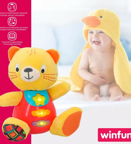 Set of six Winfun plush toy cats with sound, soft stuffed animals measuring 16 x 17.5 x 10.5 cm, perfect for children.
