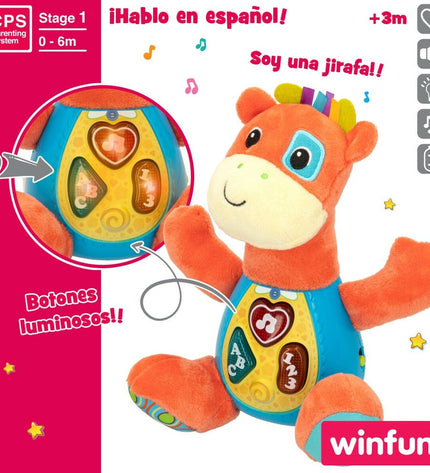 Six Winfun giraffe plush toys with sound, soft and cuddly, measuring 18x19x8.5 cm each, ideal for play and comfort.