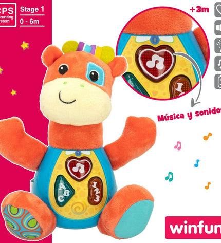 Set of six Winfun giraffe plush toys with sound, soft toys measuring 18 x 19 x 8.5 cm, ideal for children’s play and comfort.