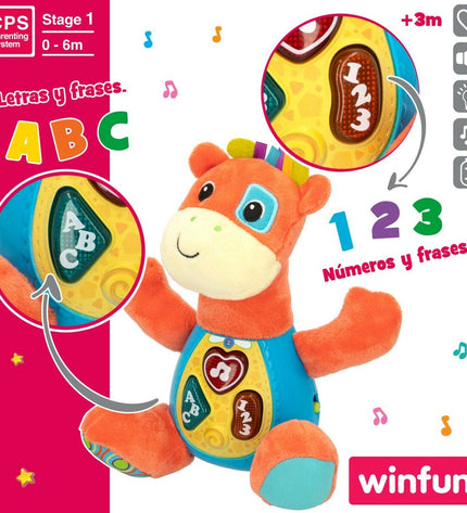 Six Winfun giraffe soft plush toys with sound, measuring 18x19x8.5 cm, suitable for babies and young children.